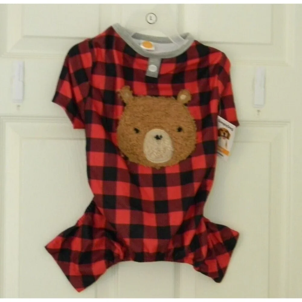 Simply Dog Plaid Flannel Teddy Bear Dog Pajamas Sz L 21-24 in. Around Chest NWT